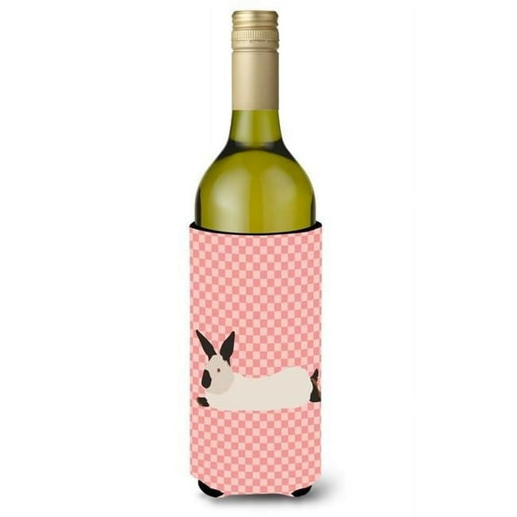 California White Rabbit Pink Check Wine Bottle Beverge Insulator Hugger