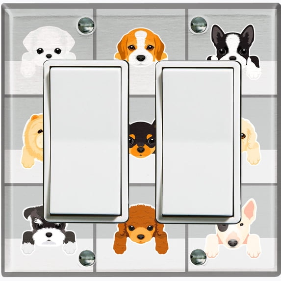Metal Light Switch Plate Cover Cute Puppy Dog Cube Gray DOG002