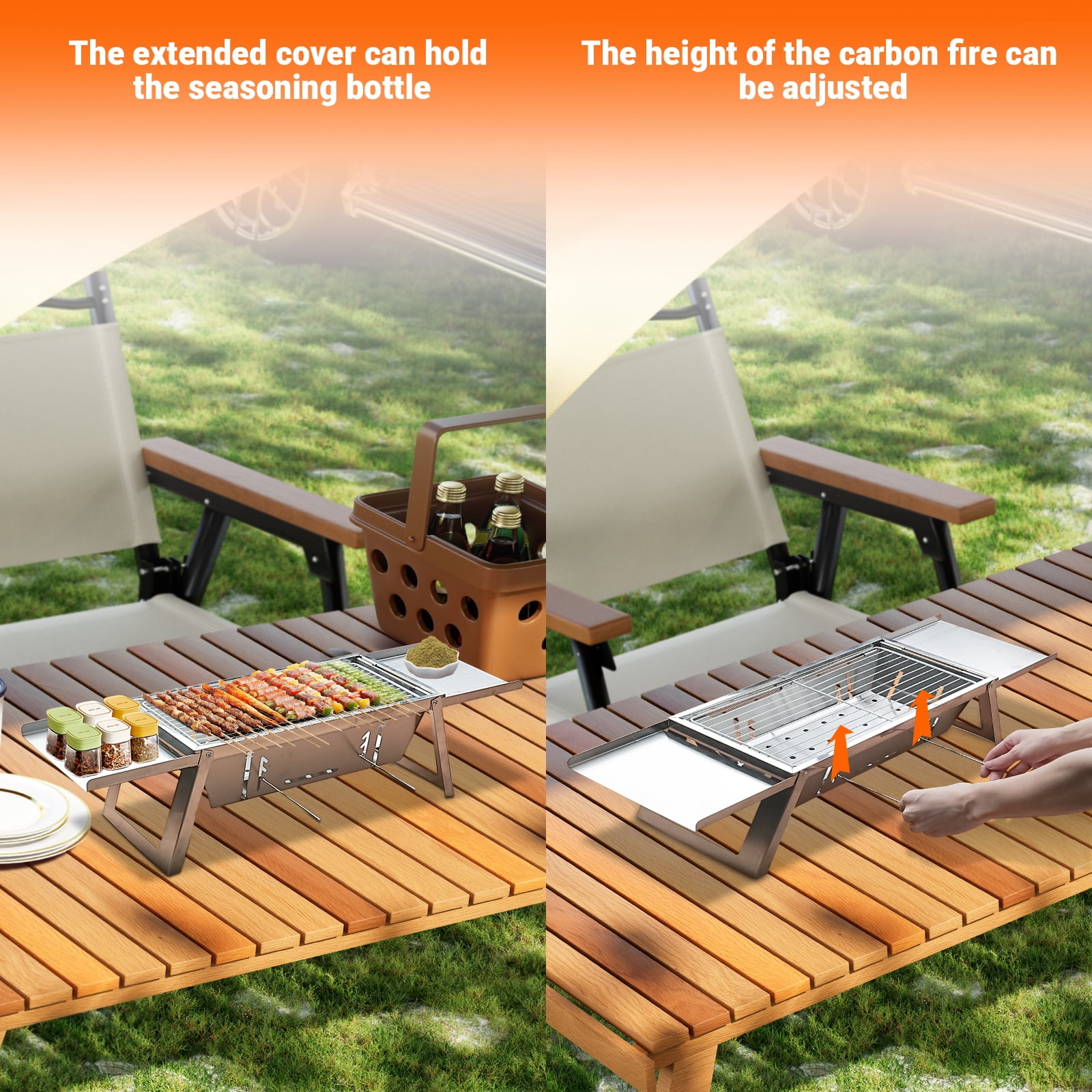 HOONGKAI Foldable Charcoal Grill, Stainless Steel Metal Charcoal Grill for Outdoor Camping Garden Grilling