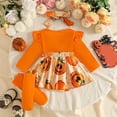 thumbnail image 6 of Gerichy Newborn Baby Girls 3 Piece Halloween Set Pumpkin Ruffle Flutter Sleeve Ribbed Romper with Headband Knee High Socks 0-18 Months, 6 of 6