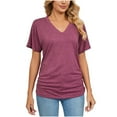 thumbnail image 3 of Mittory Women's V Neck Tunic Tops Short Sleeve T shirts with Side Shirring Ruched Blouse shirts, 3 of 6
