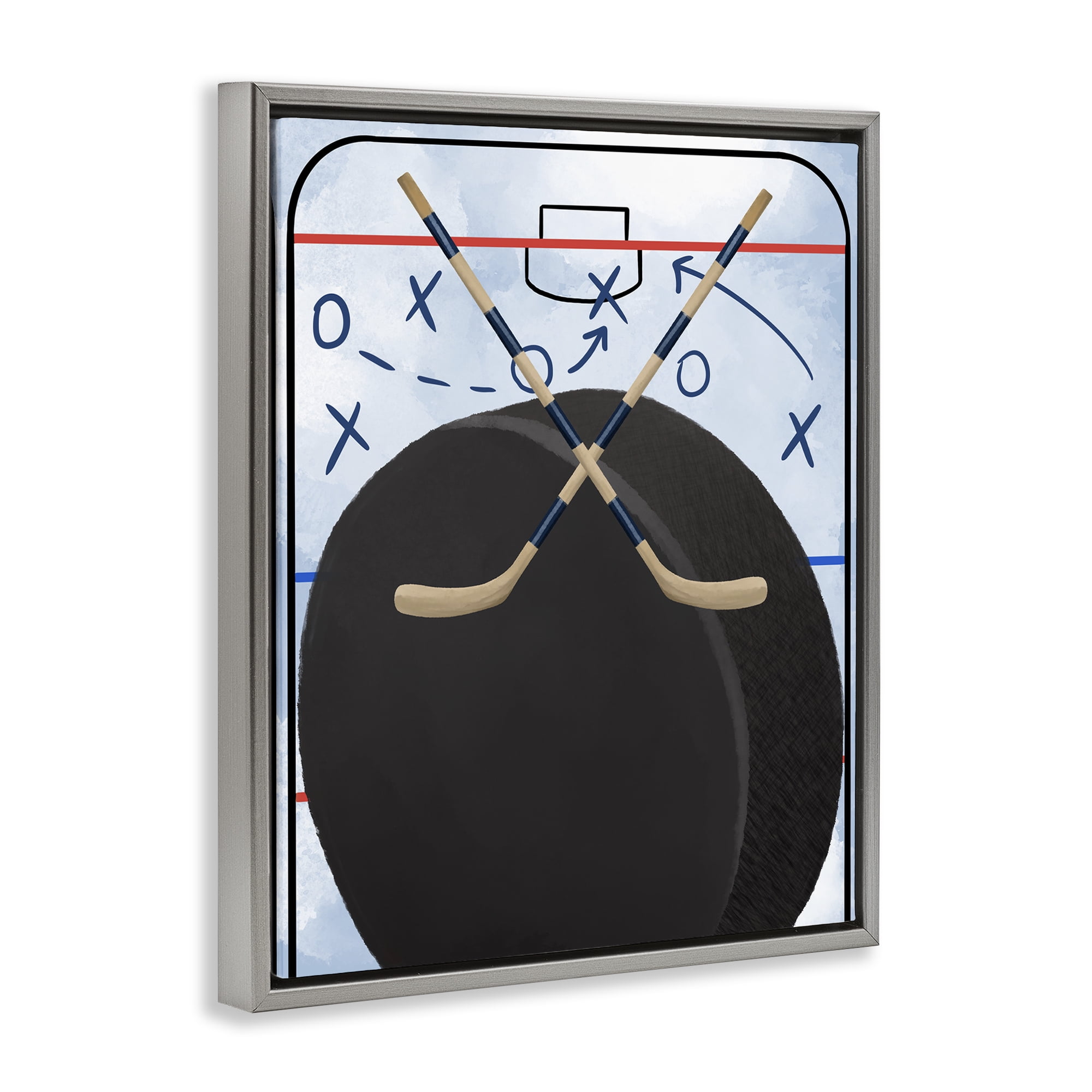 Stupell Industries Hockey Rink Tactics Gray Framed Floater Canvas Wall Art, design by Jennifer Stith