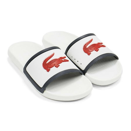 

Lacoste Men s Croco Slide Tri 3 Sandals White \ Navy \ Red 13 M US