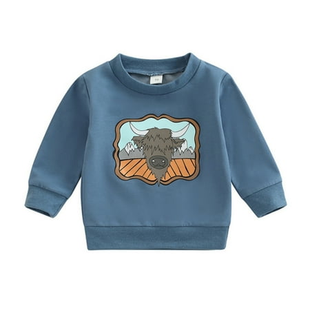 

Toddler Boys Girls Winter Long Sleeve Hoodie Tops Sweatshirt Cartoon Printed Cow Horn