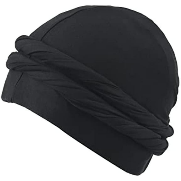Vintage Turban Headwear for Men Soft Twist Head Wrap Hats Stretch Modal and Satin Lined Turban Scarf Tie, Black