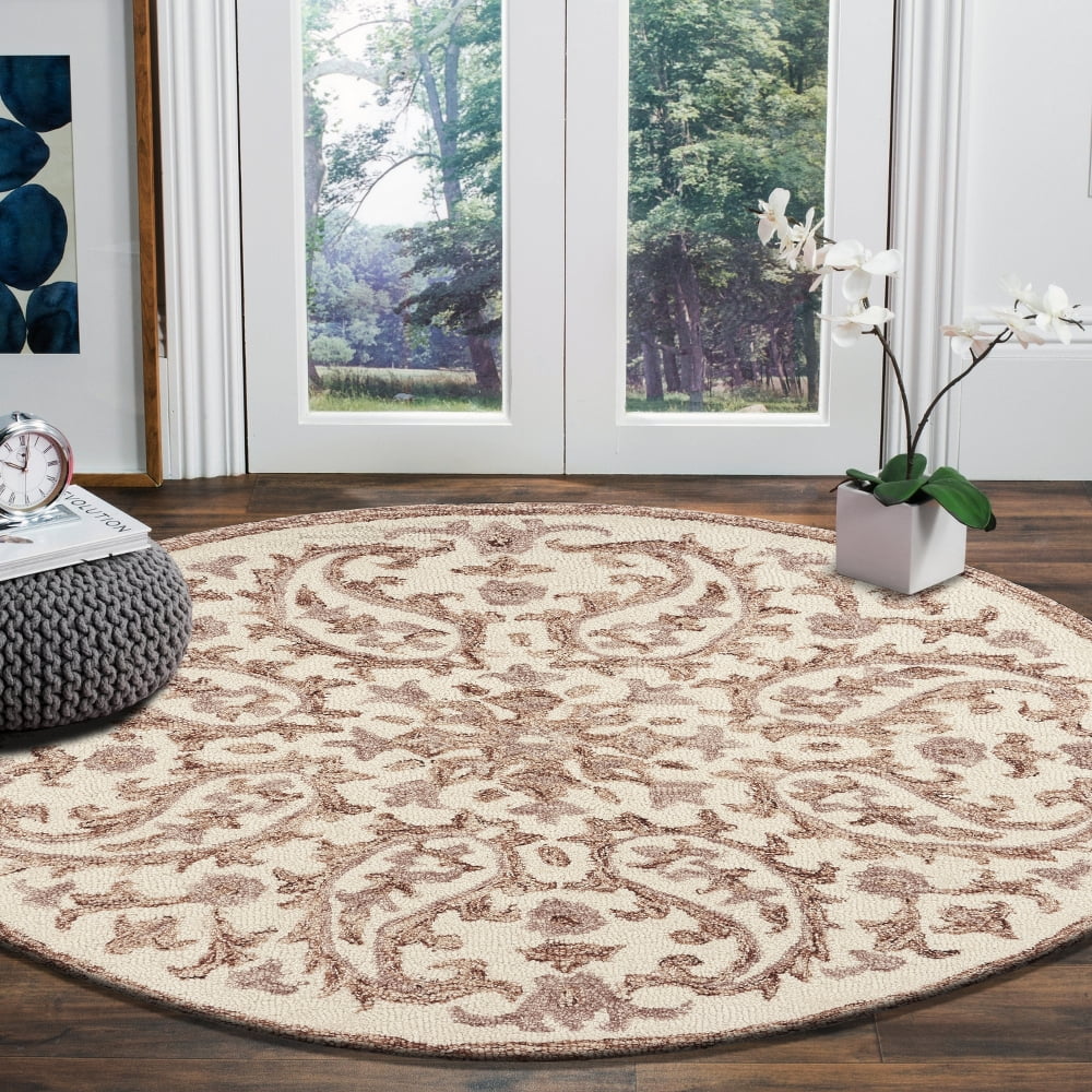 LR Home Dazzle Ivory & Red Floral 4 Ft. x 4 Ft. Round Indoor Area Rug
