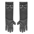thumbnail image 1 of Guantes para vestido de novia para niña, con lazo, para fiesta, formales, mitones cortos (negro L), 1 of 2