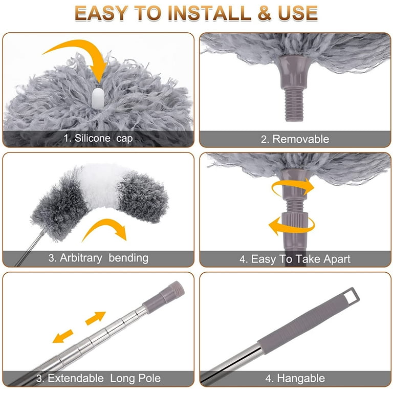 Retractable Gap Dust Cleaner 4 PCS, Multifunction Microfiber Dusting Brush  Gap Mop with 100 Extension Pole, Washable Under Fridge/Appliance/Furniture