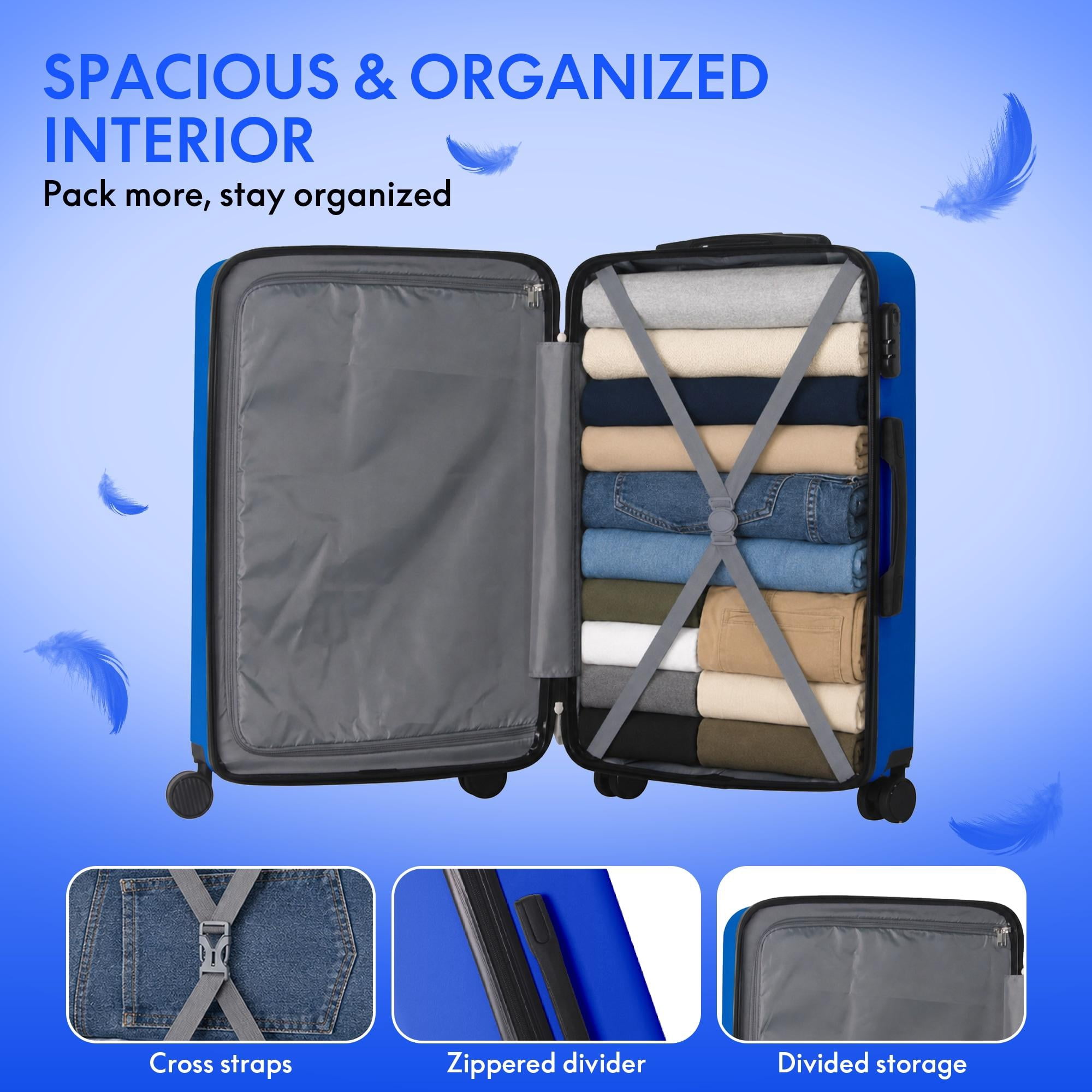 3-Piece ABS Hardshell Luggage Set, Lightweight Scratch-Resistant Suitcases with Silent Spinner Wheels & TSA Lock, Royal Blue