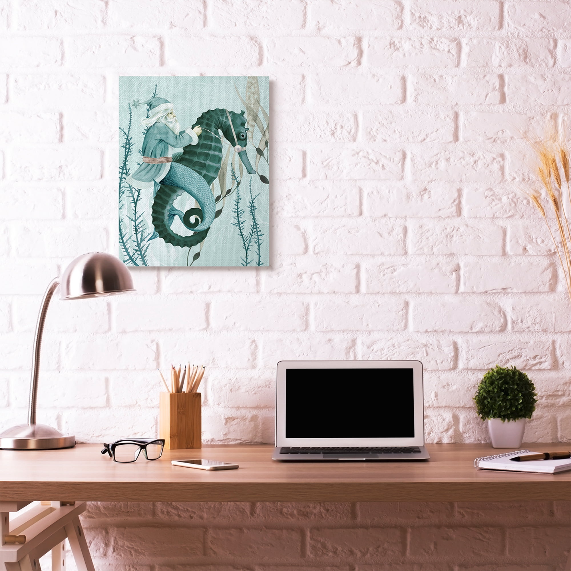Stupell Home Décor Sea Santa Ocean Christmas Holiday Blue Green Design Canvas Wall Art by Grace Popp