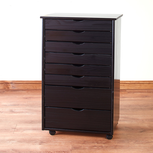 Wood Rolling Storage Cart with DrawersWide 8DrawerBlack