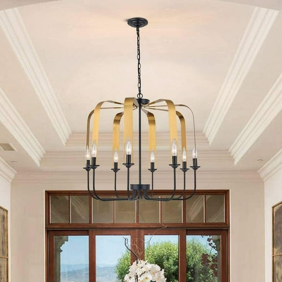 Vanity Art Lantern 8 Lights Modern Geometric Chandelier Lighting Farmhouse Candle Ceiling Light Fixtures for Living Room Kitchen Dining Room MLT2208LT-EP-BK