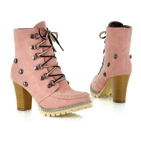 Amzcrzy Ankle Boots for Women Women's Winter Lace up Suede Thick Soled Thick High Heeled Non Slip Short Womens Booties Women's Boots Booties for Women Boots for Women Womens Winter Boots