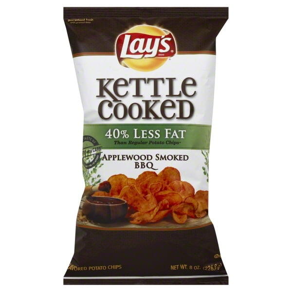 Lay's 40 Less Fat Applewood Smoked BBQ Kettle Cooked Potato Chips, 8