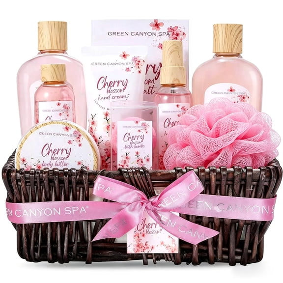 Spa Gift Baskets for Women, 10 Pcs Cherry Blossom Bath and Body Care Sets, Luxury Holiday Beauty Birthday Gift Sets for Her