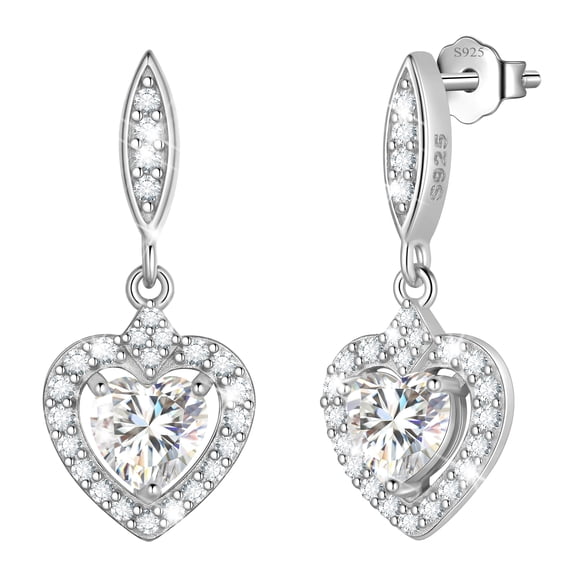 Beautlace 925 Sterling Silver Moissanite Stud Earrings for Women, Total 2 Carat D VVS1 Heart Earrings,Simulated Diamond Dangle Earrings Jewelry Gift for Birthday Christmas Anniversary Wedding