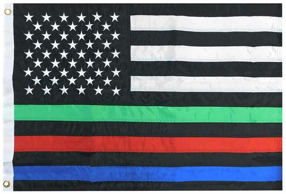 2X3 USA Thin Green Red Blue Line 2'x3' Nylon Embroidered Flag Banner 210D
