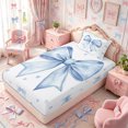 thumbnail image 5 of Meiyoeat Blue Ribbon Bow Print Twin Sheets 3pcs, Watercolor Love Heart Pattern Bedding, 5 of 6