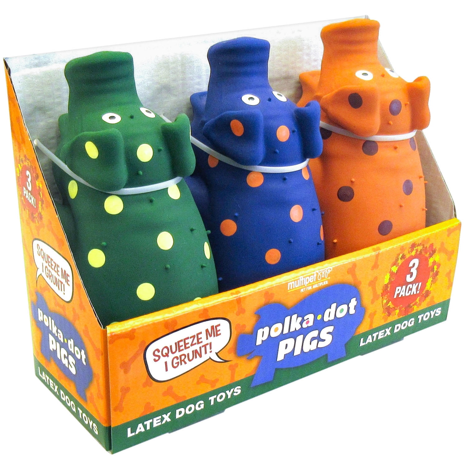 Multipet PolkaDot Pigs Latex Dog Toys (3 pk.)