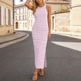 thumbnail image 2 of DHFJKG Summer Dresses For Women Maxi Dress Casual Striped Knit Bodycon Side Slit Sleeveless Beach Vacation Sundress Slim Fit Cozy Dresses, 2 of 5