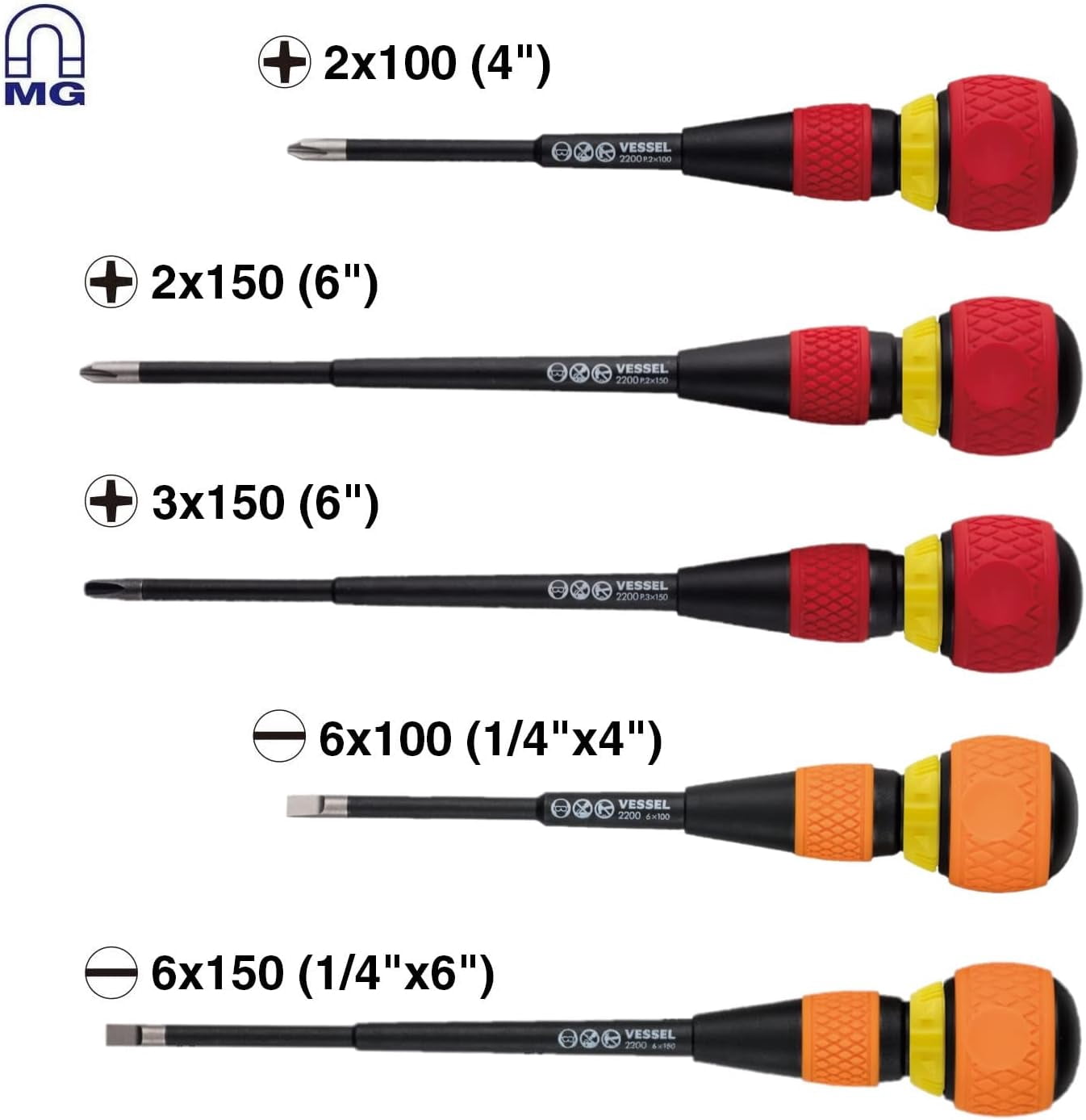 Vessel Tools 2200 Ball Ratchet Screwdriver 5pcs set in EVA FOAM