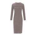 thumbnail image 4 of RKSTN Robes pour Femmes Couleur Unie Creuse Fendue Manches Longues Col Rond Robe Moulante, 4 of 5