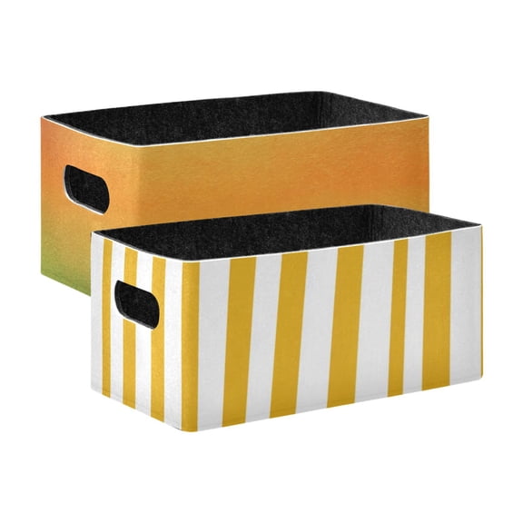 2 Pack Living Room Bed Room Felt Storage Baskets Boxes Foldable Organizer With Handles Vibrant Colors yellow and White Stripes
