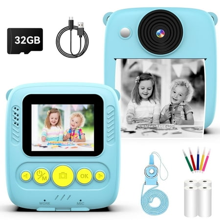 MARVUE Kids Instant Print Camera, Digital Video Cameras for Toddler Girls Toys Age 6-12, Blue