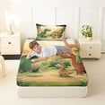 thumbnail image 4 of Feelyou Kawaii Family Dino Twin Sheet Sets for Kids, Sunshine Wildlife Bedding, Green Orange, 3-Piece, 4 of 5
