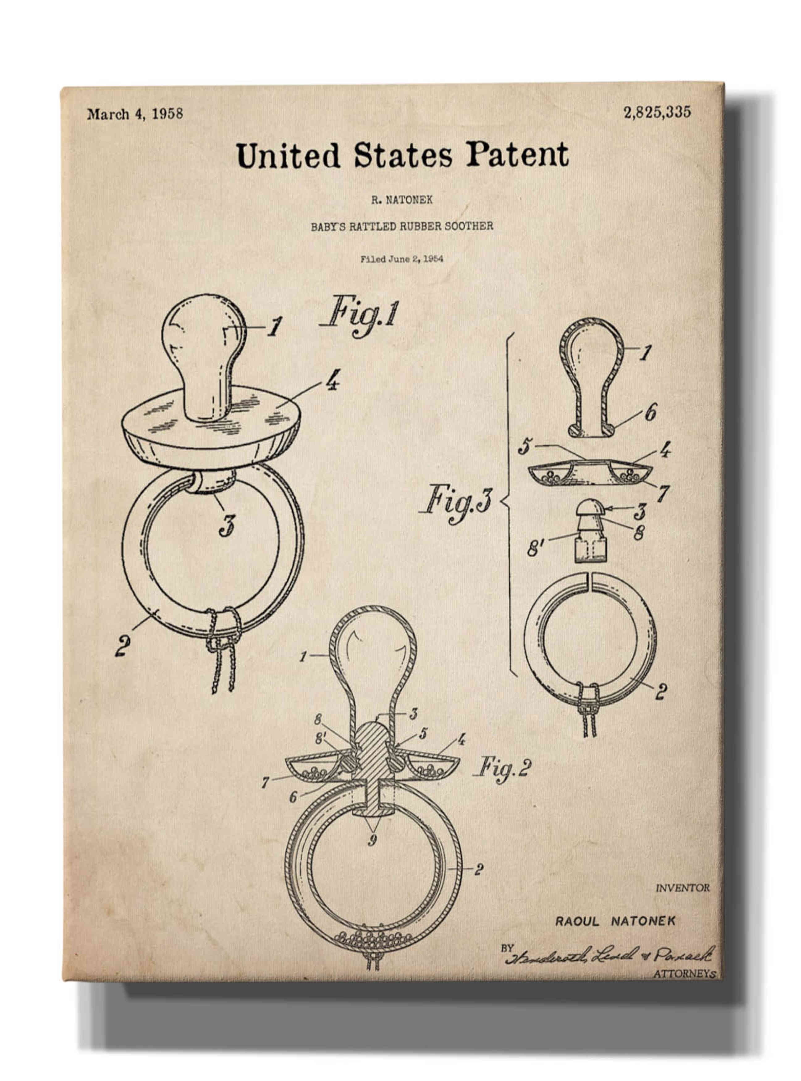 Epic Graffiti 'Baby Pacifier Blueprint Patent Parchment,' Canvas Wall