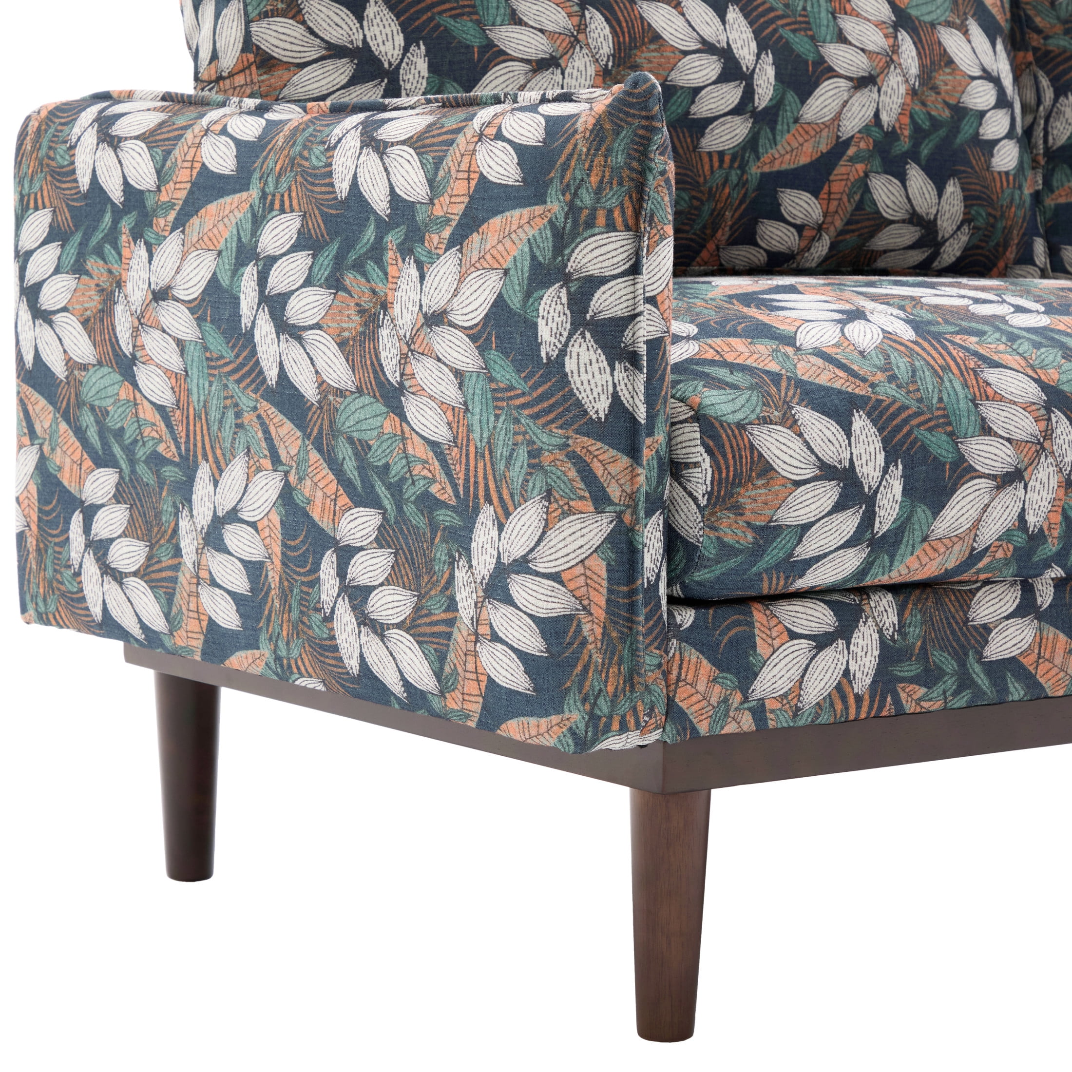 Christopher Knight Home Modern 75.75" Loveseat Sofa, Chenille Couch with Cushion and Wooden Legs, Green Floral