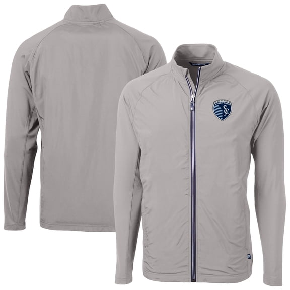 Men's-Cutter & Buck  Gray Sporting Kansas City Adapt Eco Knit Hybrid Recycled Full-Zip Jacket