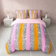 thumbnail image 3 of Homewish Silver Sequins Print King Bedding for Girls, Orange Pink Stripe King Bed in a Bag, Pink Reversible, 7-Piece, 3 of 7