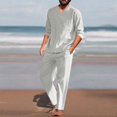 thumbnail image 2 of JLFKNG Men 2 Pieces Cotton Linen Set Shirt Long Sleeve And Casual Beach Pants Summer Yoga Outfits Comfy Summer Clothes, 2 of 4