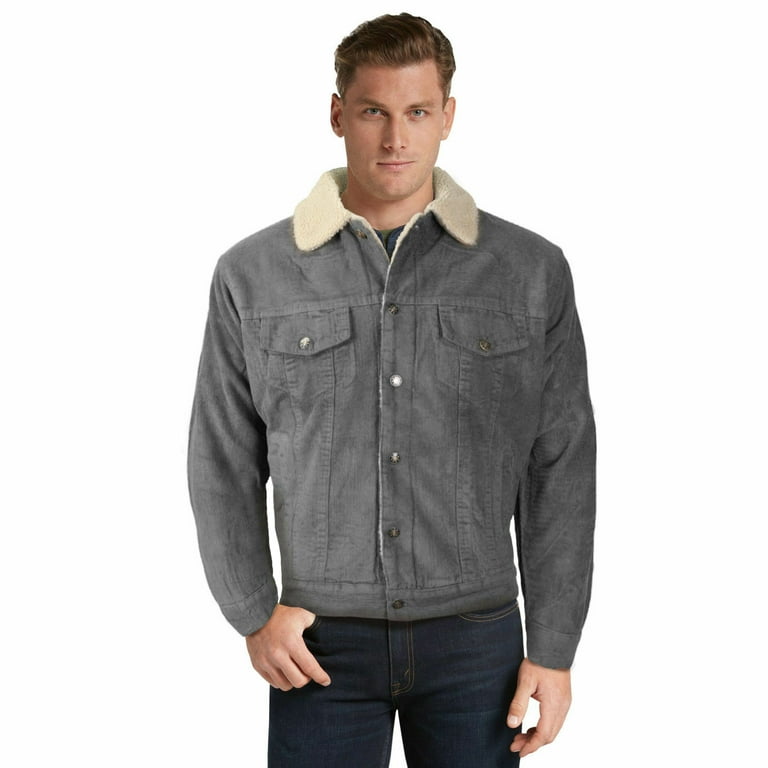 Oscar Sports Men s Premium Classic Button Up Fur Lined Corduroy Sherpa Trucker Jacket Dark Gray XL Black