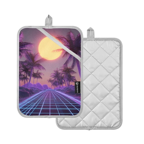 Yayeee Pot Holders Kitchen Heat Resistant with Pocket 7"x9.8" Cotton Oven Cooking Hot Pads, Night Purple Road