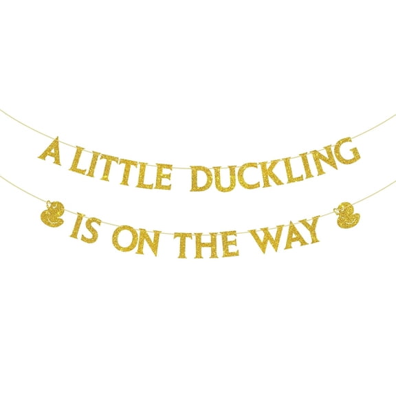 A Little Duckling is on The Way Banner - Farm Animals Gender Reveal Party Decor, Yellow Duck Baby Shower Decorations Gold Glitter