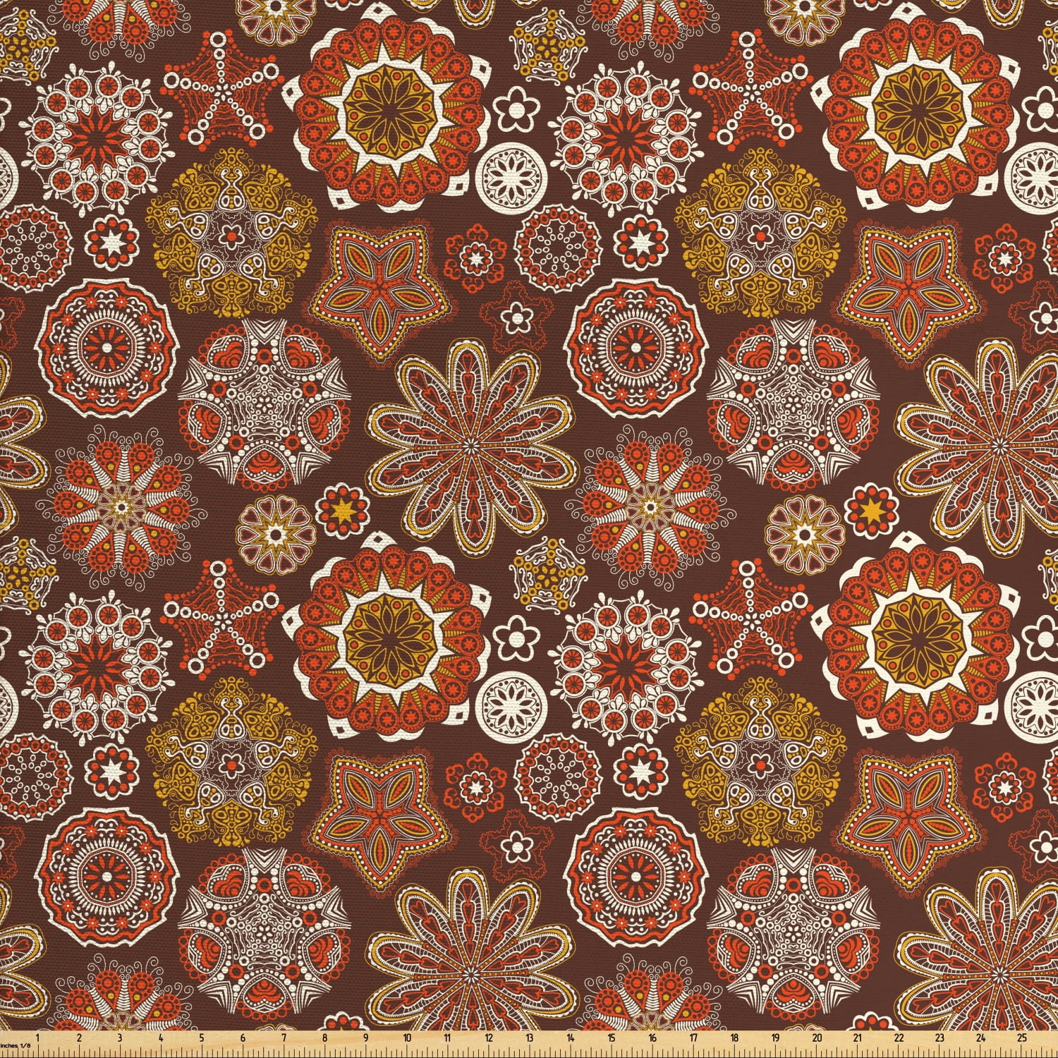 Mandala Fabric by The Yard, Old Fashioned Floral Motifs with Art Design