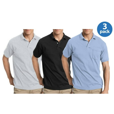 Men's comfortblend ecosmart jersey polo with pocket, 3 Pack for