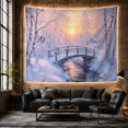 thumbnail image 6 of Snowy Wooden Bridge Over Stream in Winter Forest, Serene Rustic for Nature Lovers, Snowy Landscape Wall Art, Christmas Gift Tapestry Wall Hanging for Bedroom and Living Room, 6 of 7