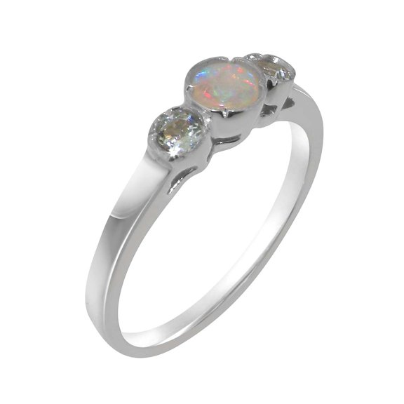 LBG British Made 14k White Gold Natural Opal & Aquamarine Womens Anniversary Ring - 33 size options - Size 10