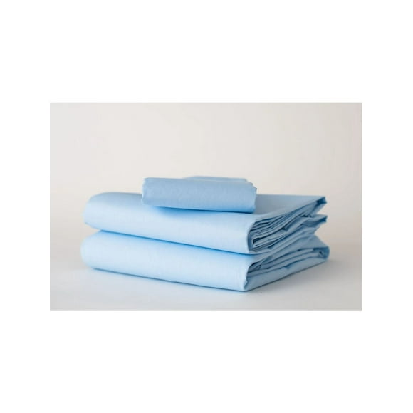 Thomaston Mills USA Hotel Bed Linens 4pc Set Fabric TC-180 color BLUE (contents FLAT 66"x 104" + FITTED 36"x 80"+ 9" + STD Pillowcase 32"x 21")