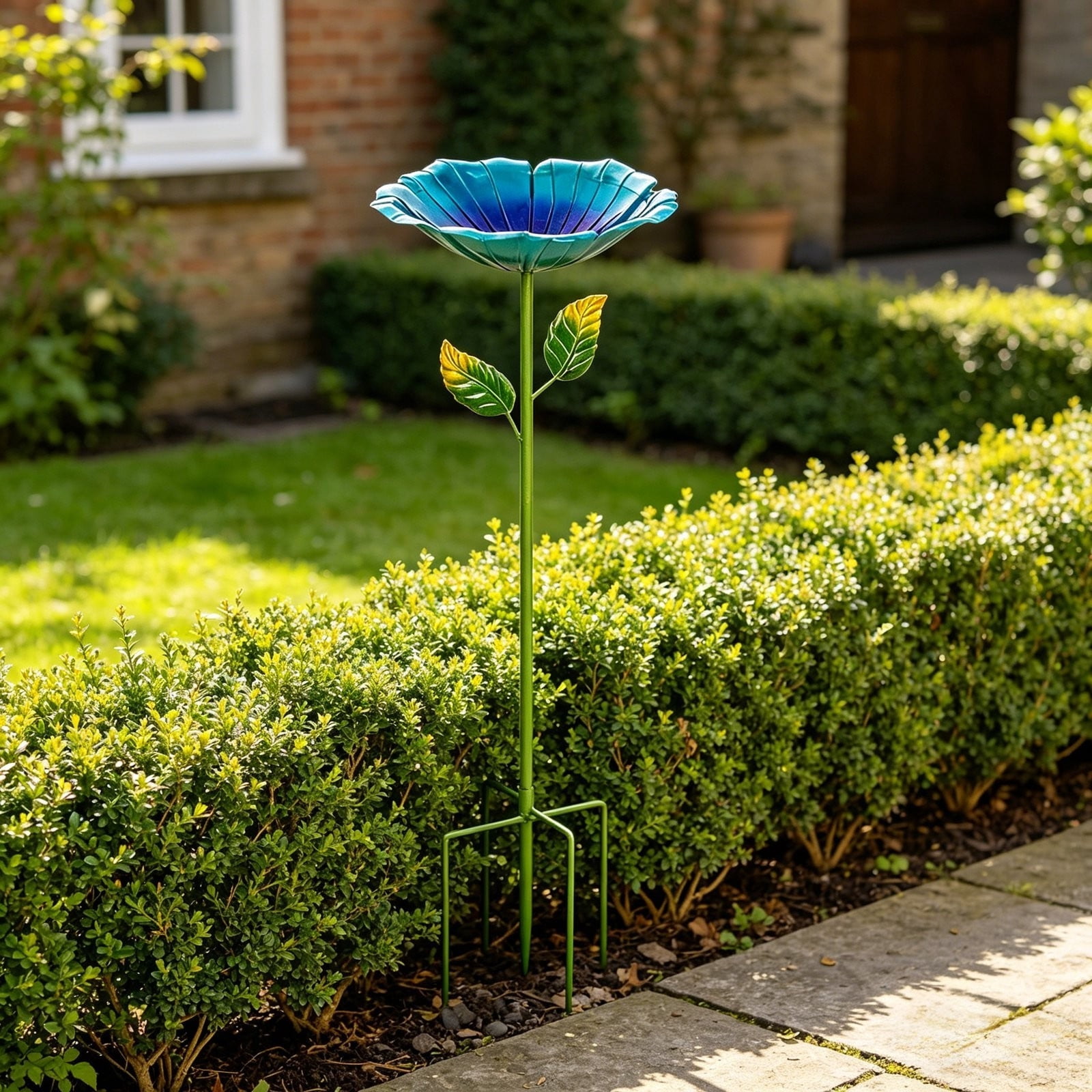 Bird Bath for Outdoors – Small Garden Birdbath with 5 Stakes, 10.63 Inch Metal Bowl, Easy to Clean, Ideal for Patio, Courtyard & Garden