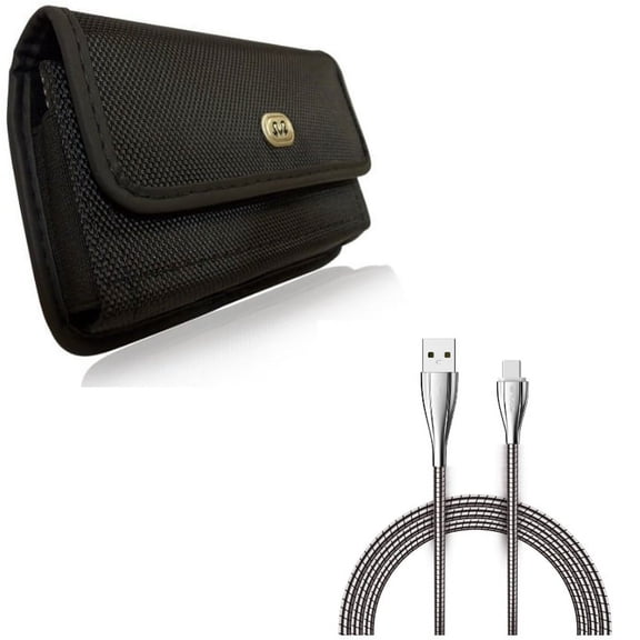 Holster Rugged Case Belt Clip w Type-C 6ft Metal USB Cable G1E for Acer Liquid Jade Primo - Alcatel Idol 4S - ASUS ROG Phone, ZenFone AR 6 4 Pro - Blackberry Motion - BLU G9, Vivo XI Plus