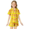 thumbnail image 2 of Tween Pajamas Set Silk Satin Bow Tie Printed 2 Piece Short Sleeve Button-Down Loungewear with Shorts Set Girls Summer Pjs Teen Pajamas Girls 12-13 Years, 2 of 4