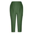 thumbnail image 5 of Mrat Ladies Casual Wide Leg Pants Capris Women Summer Pants Casual Solid Color Elastic Waist Linen Pockets Pants Summer Beach Pants Army-Green S, 5 of 6