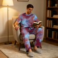 thumbnail image 4 of CCRFTGI Pajamas for men Casual Summer Pjs Sleepwear Soft Lightweight Tie Dye Set Short Sleeve Pjs With Pocket Deep Red M, 4 of 6