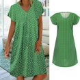 thumbnail image 4 of B91xZ Robe Midi d'Été 2024 pour Femmes à Manches Courtes Robes à Col Carré à Volants Cravate Dos Taille Élastique Aline Mini Robe, Vert XL, 4 of 5