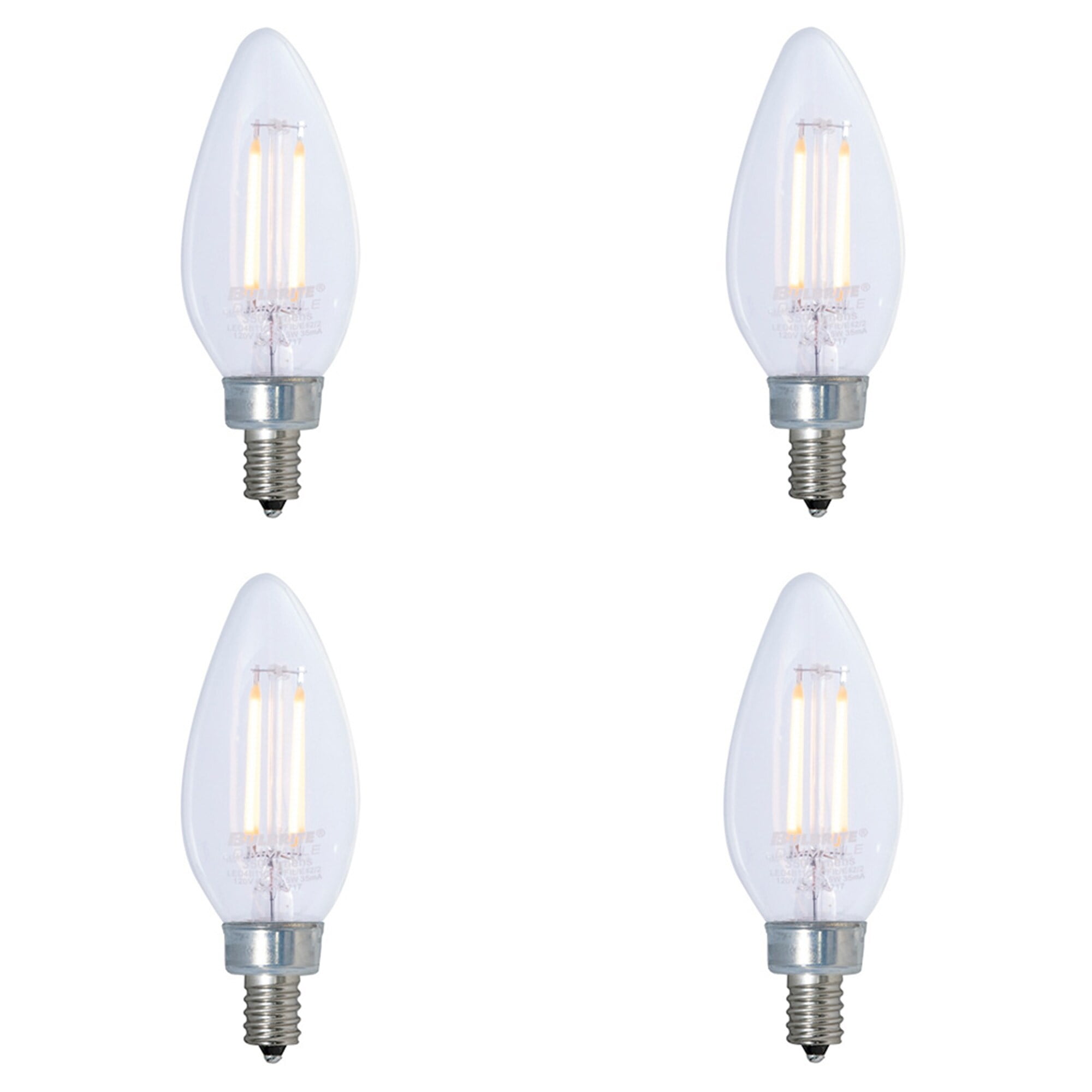 Bulbrite Pack of (4) 2.5 Watt Dimmable Clear B11 LED Light Bulbs with Candelabra (E12) Base  2700K Warm White Light  250 Lumens