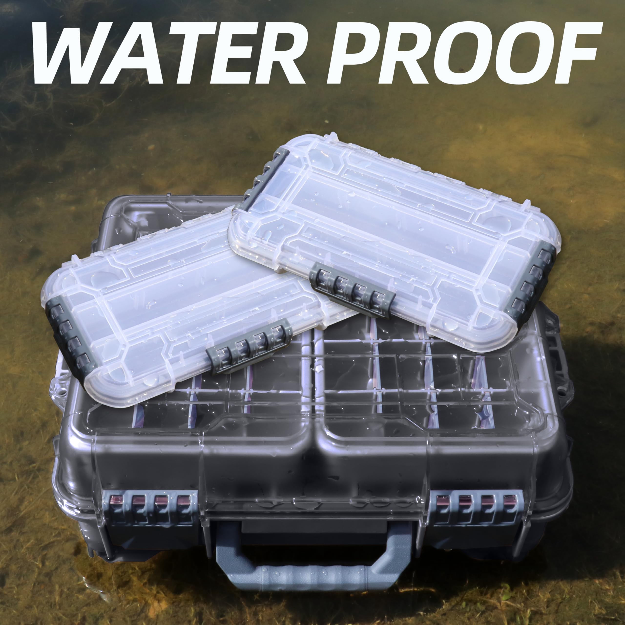 Universal Fishing Tackle Box With Two Small Tray  Removal Inside Design Waterproof Trunk Storage Thicker Floating Airtight Stowaway Xmas Surprise Gifts For Men Women